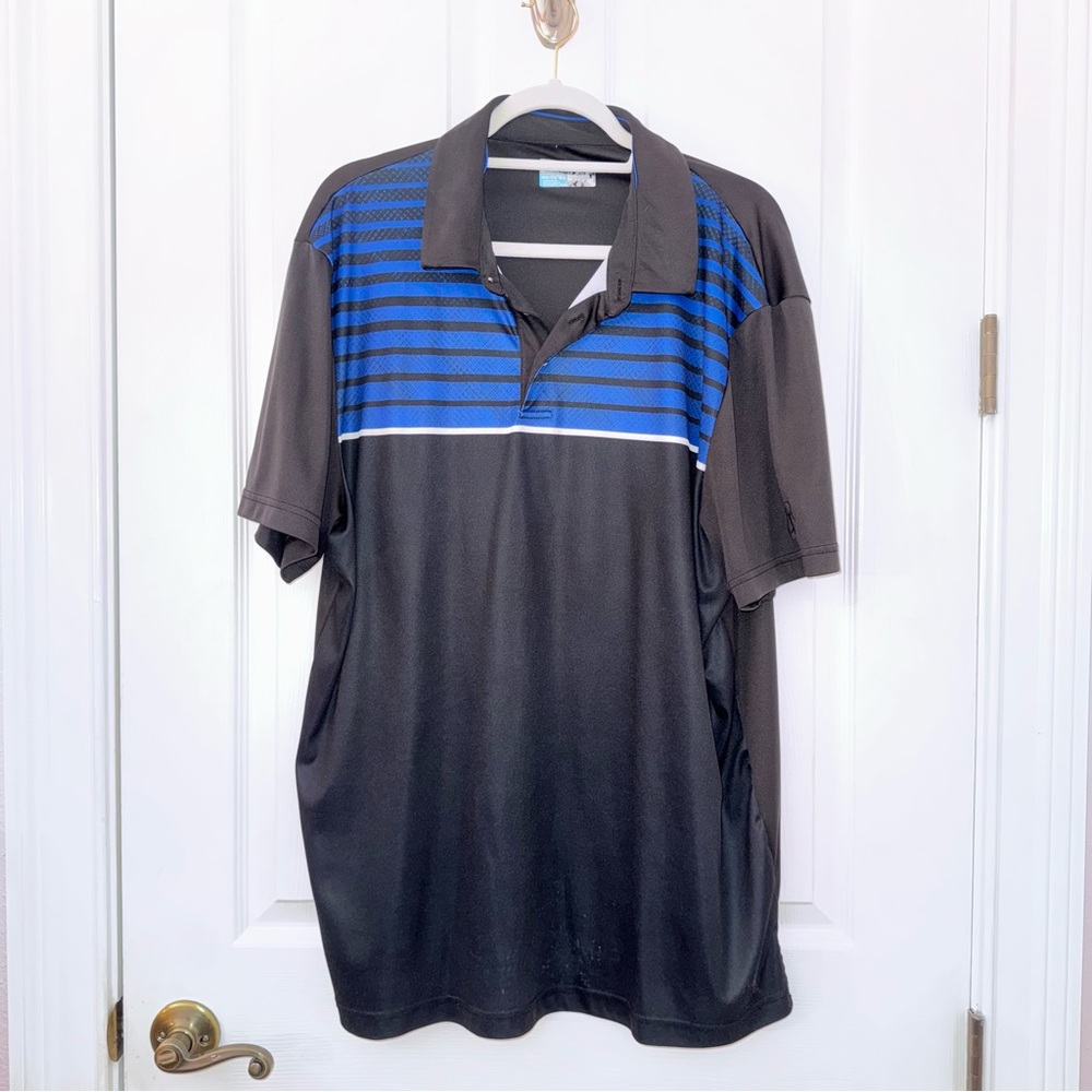 Men's Black and Blue Polo-Style Collared Short Sleeve Shirt 2XL